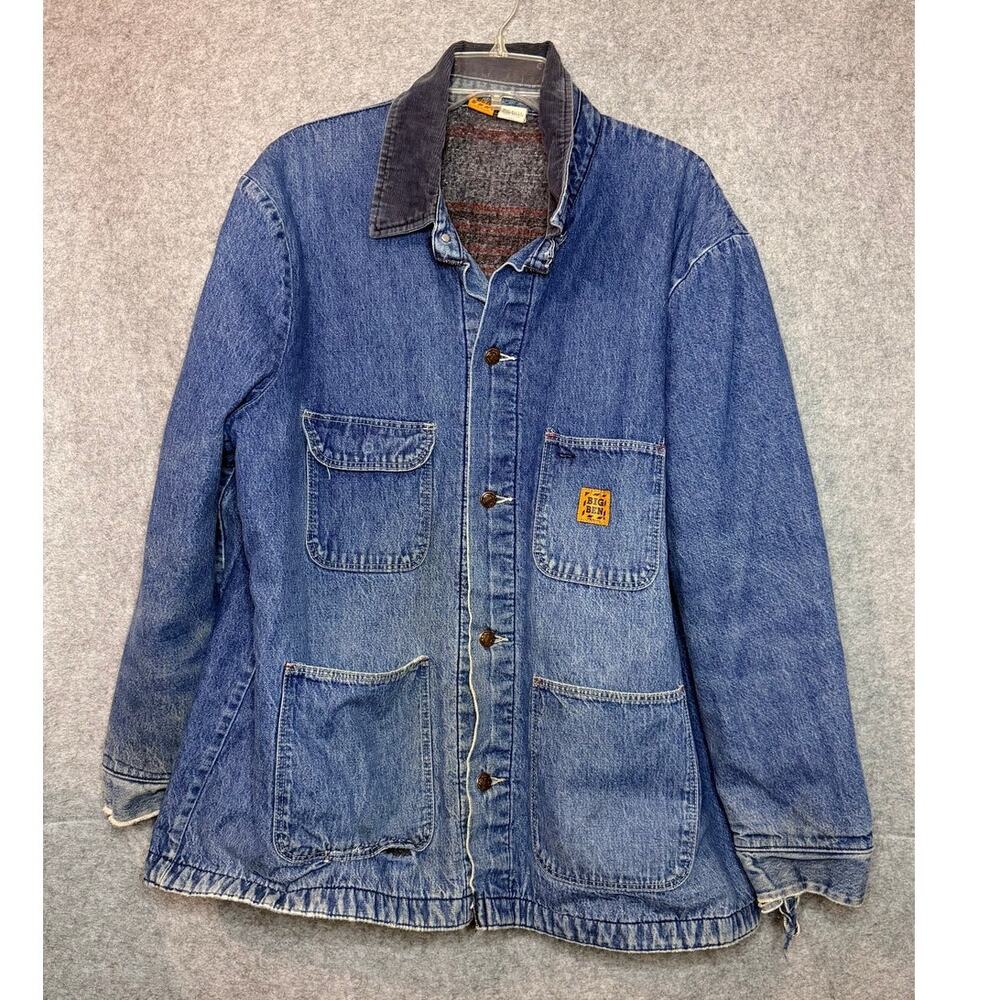Vintage Big Ben Denim Chore Coat Men 48 USA Blanket Lined Barn Jacket Distressed